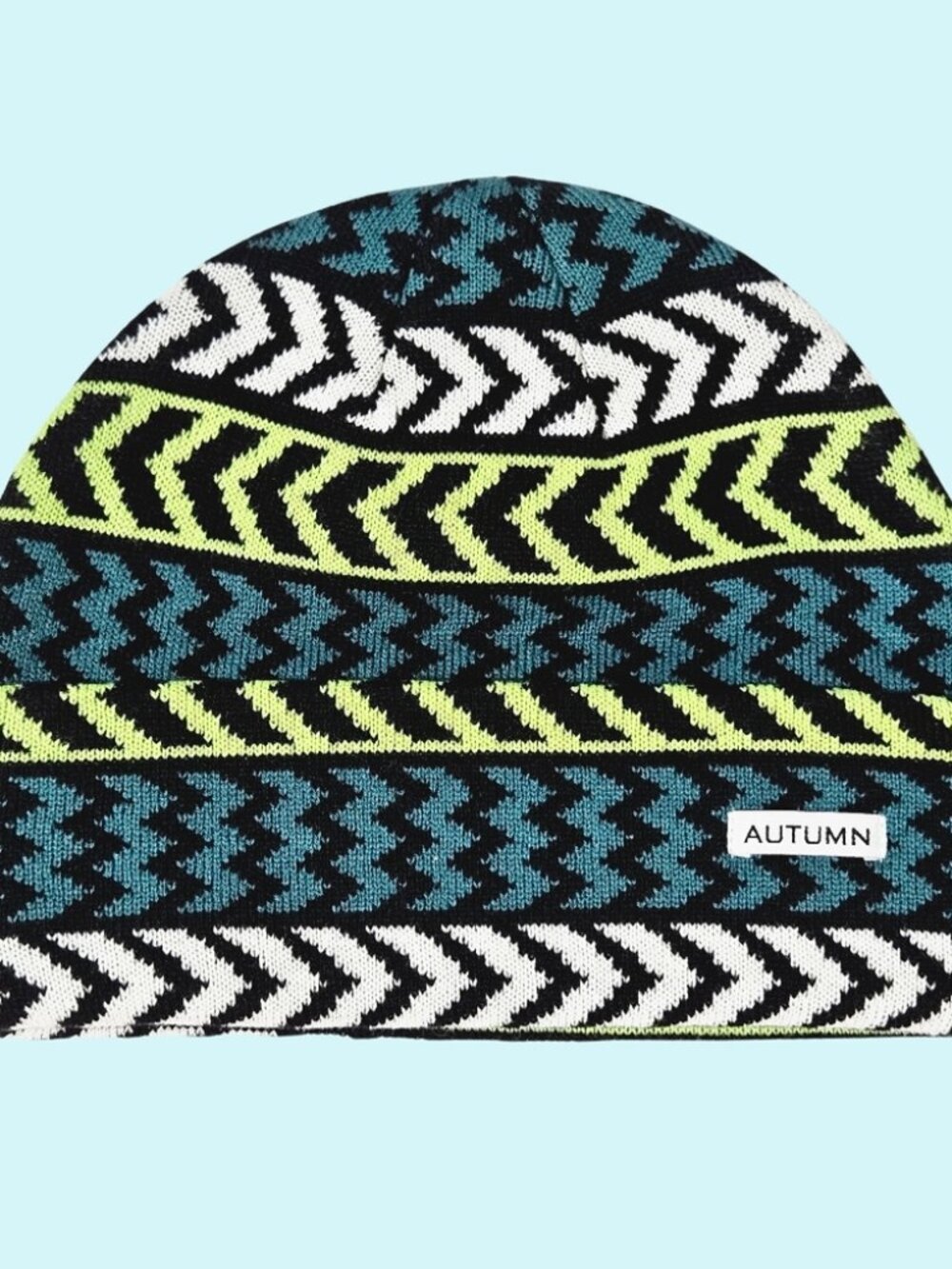 Autumn Headwear Hat Beanie Black Chevron Ribbed Knit Cuffed Outdoor Colorful